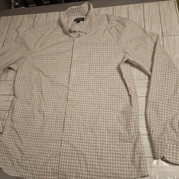 Nordstrom Shirt Mens Large Gray White Check Tech-Smart Trim Fit Button Up Pocket - Picture 1 of 7